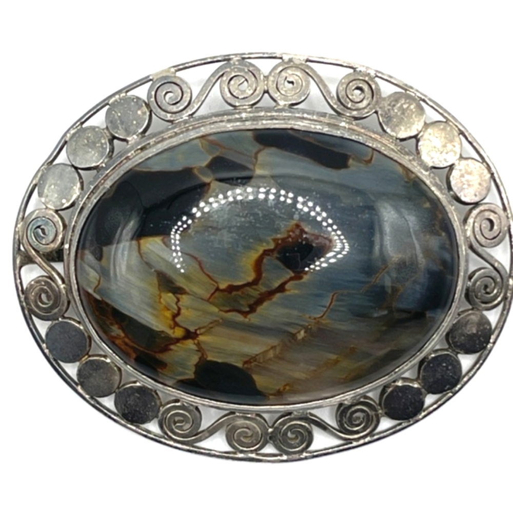 Vintage Sajen Signed 925 Sterling Silver Stone Pin Brooch Pendant